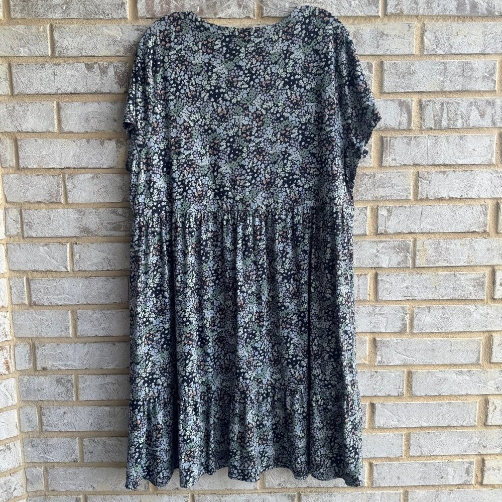 J. Jill Short Sleeve V-Neck Button Up Floral Tiered Dress Women's Size XL - Picture 2 of 8